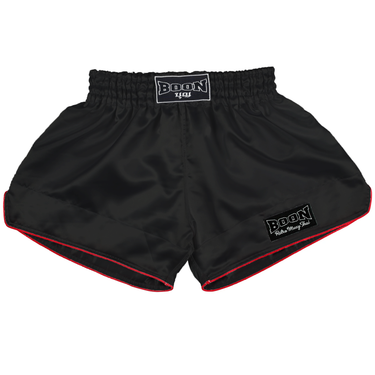 RSBK Retro Muay Thai Shorts BLACK, Red Trim - BOON Sport