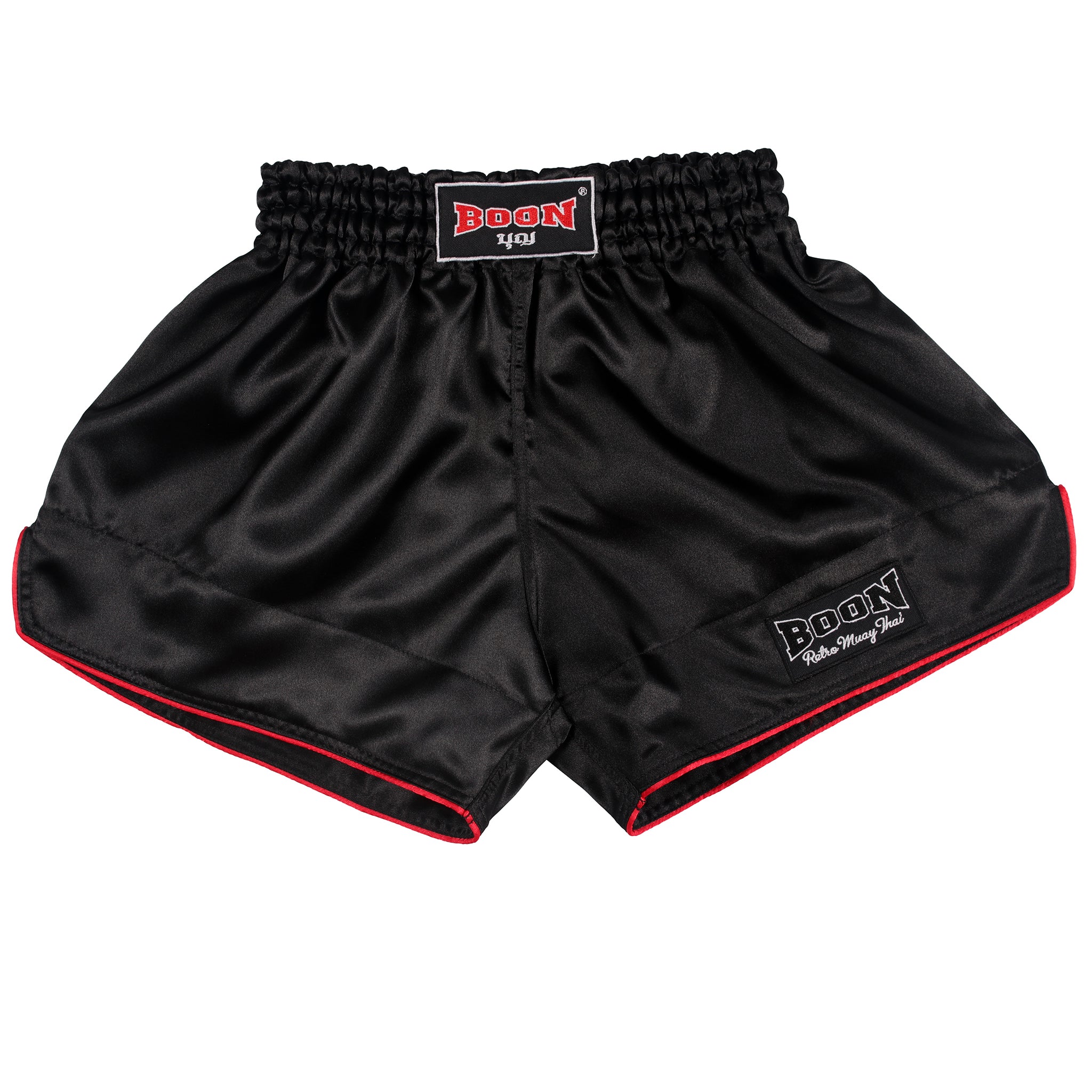 RSBK Retro Muay Thai Shorts BLACK, Red Trim